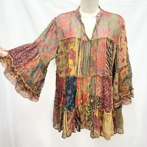 Young Threads Boho Sheer Patchwork Top Bell Sleeves Forest Fairy S Ren Faire